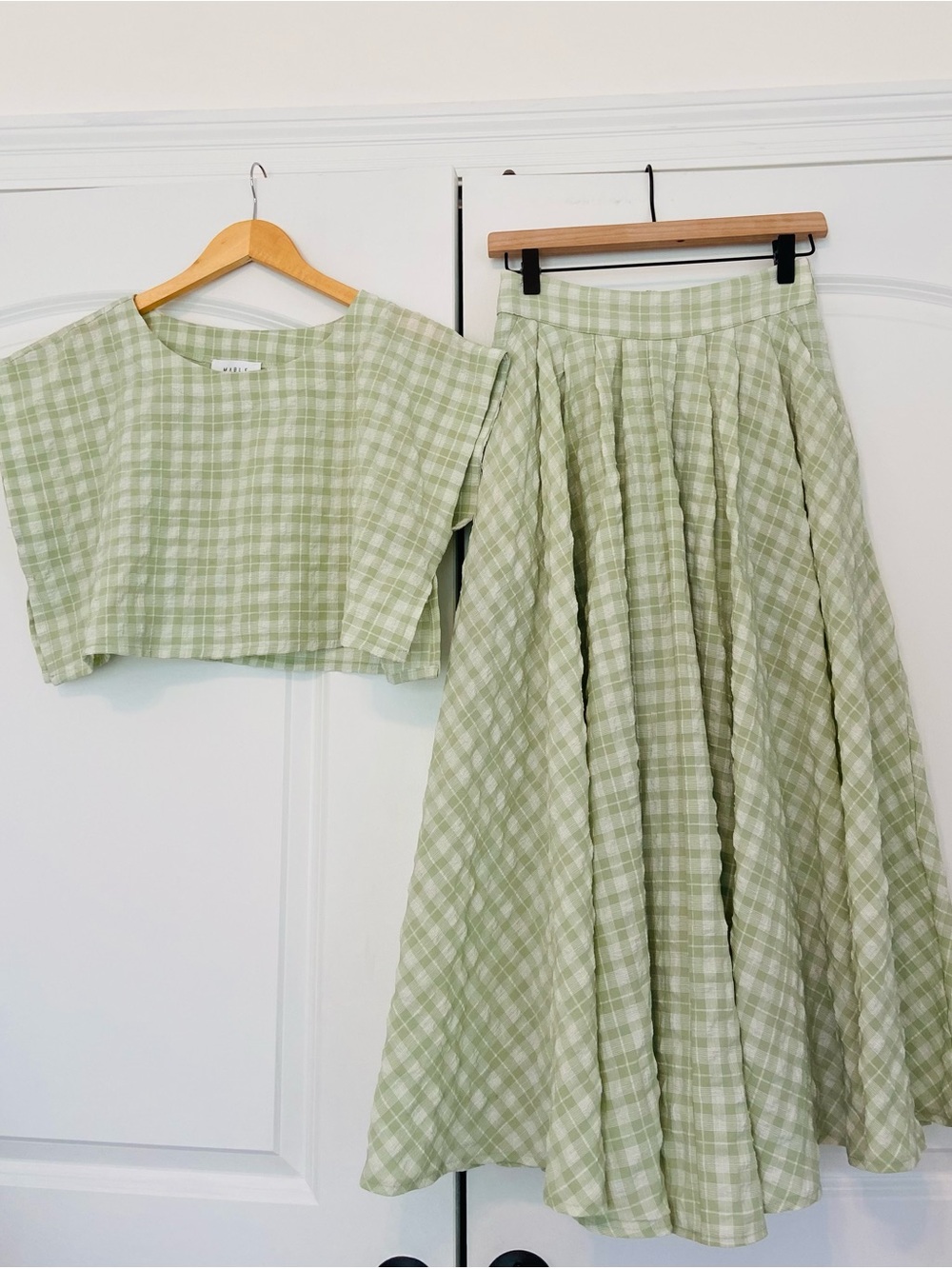 Mable Green Gingham Eda Crop Top Midi Skirt Set Small European Chic